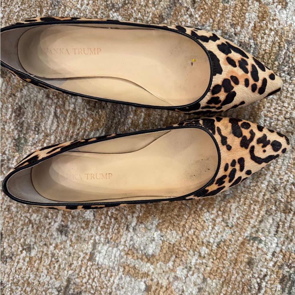 Ivanka Trump Leopard-Print Pointed-Toe Flats in Tan and Black